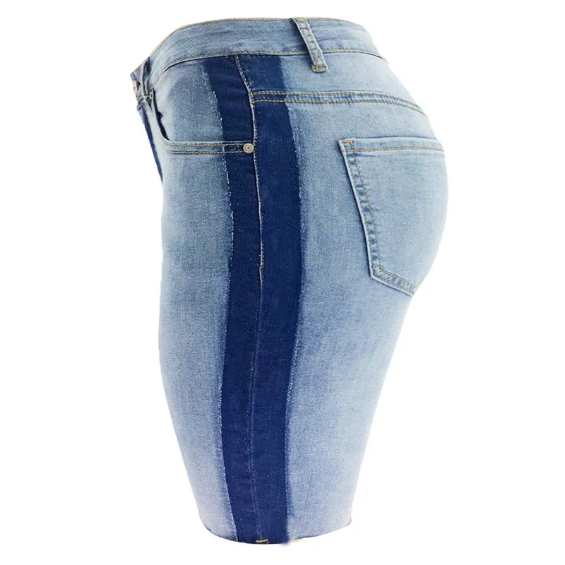 Knee Length Curvy Women's Mid Waist Denim Bermuda Shorts
