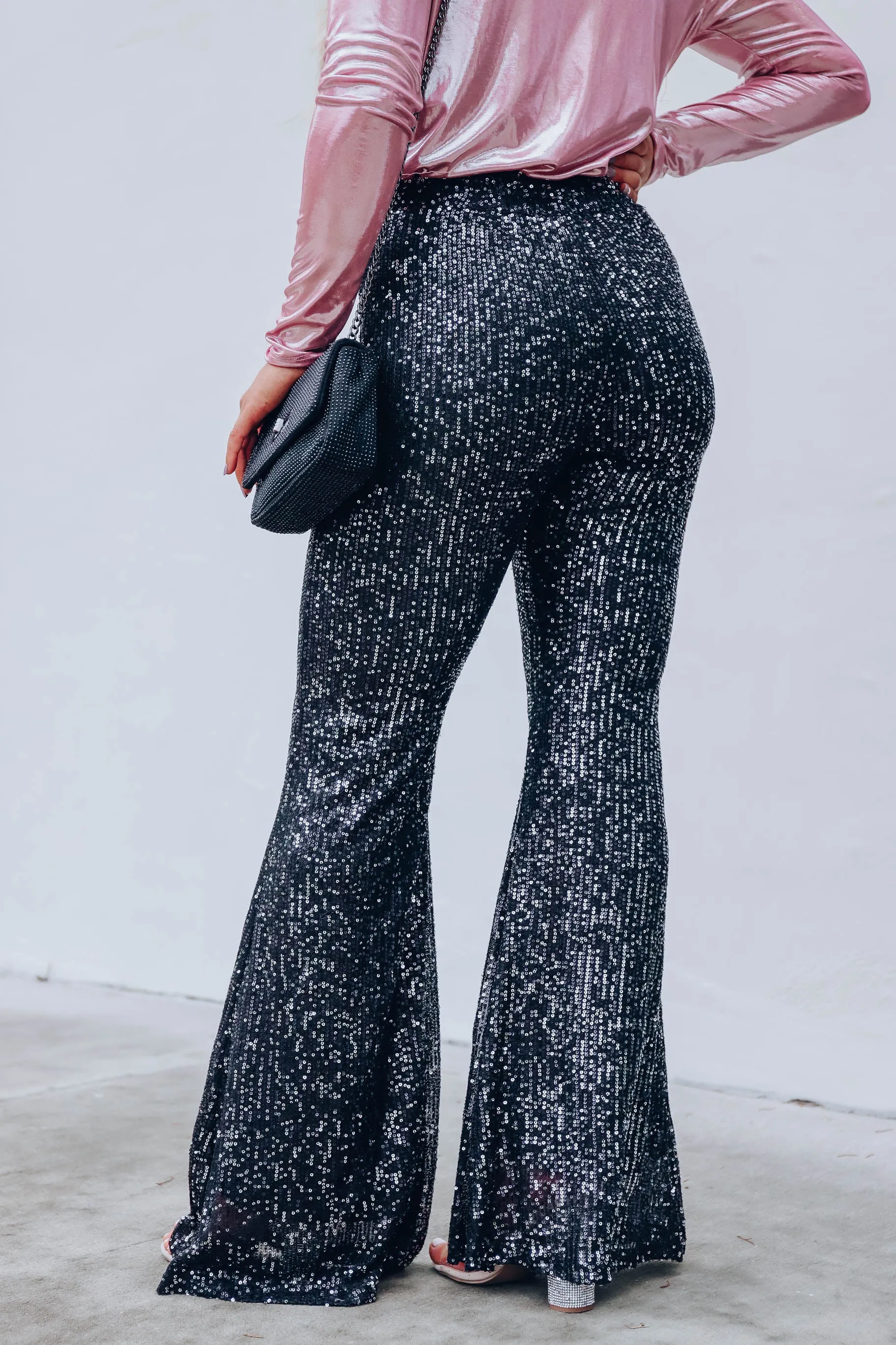 Kylie Sequin Flare Pants - Black