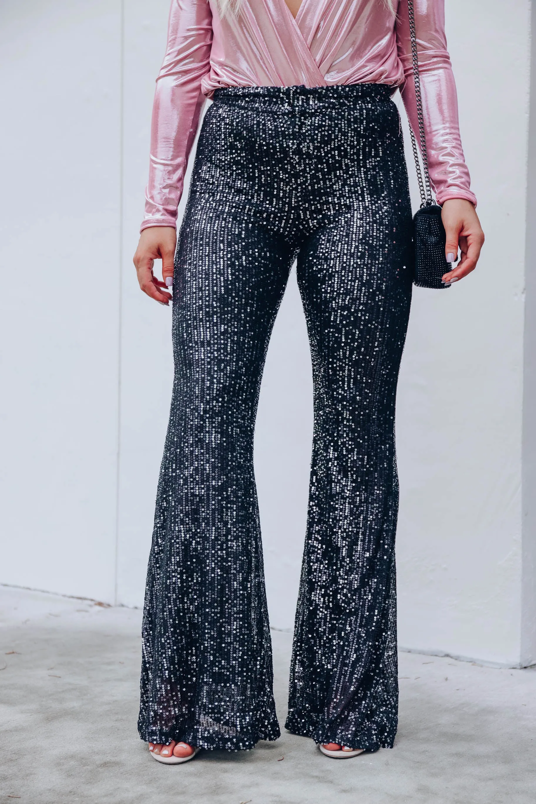 Kylie Sequin Flare Pants - Black