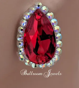 Large pear crystal ballroom earrings -  Light Siam Red