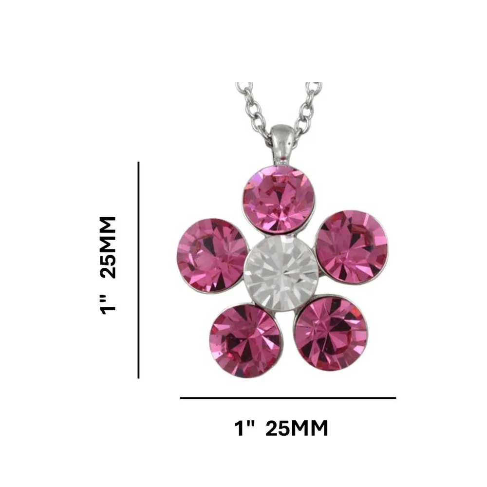 Large Pink Crystal Daisy Pendant on Silver-tone Chain - PT519PK