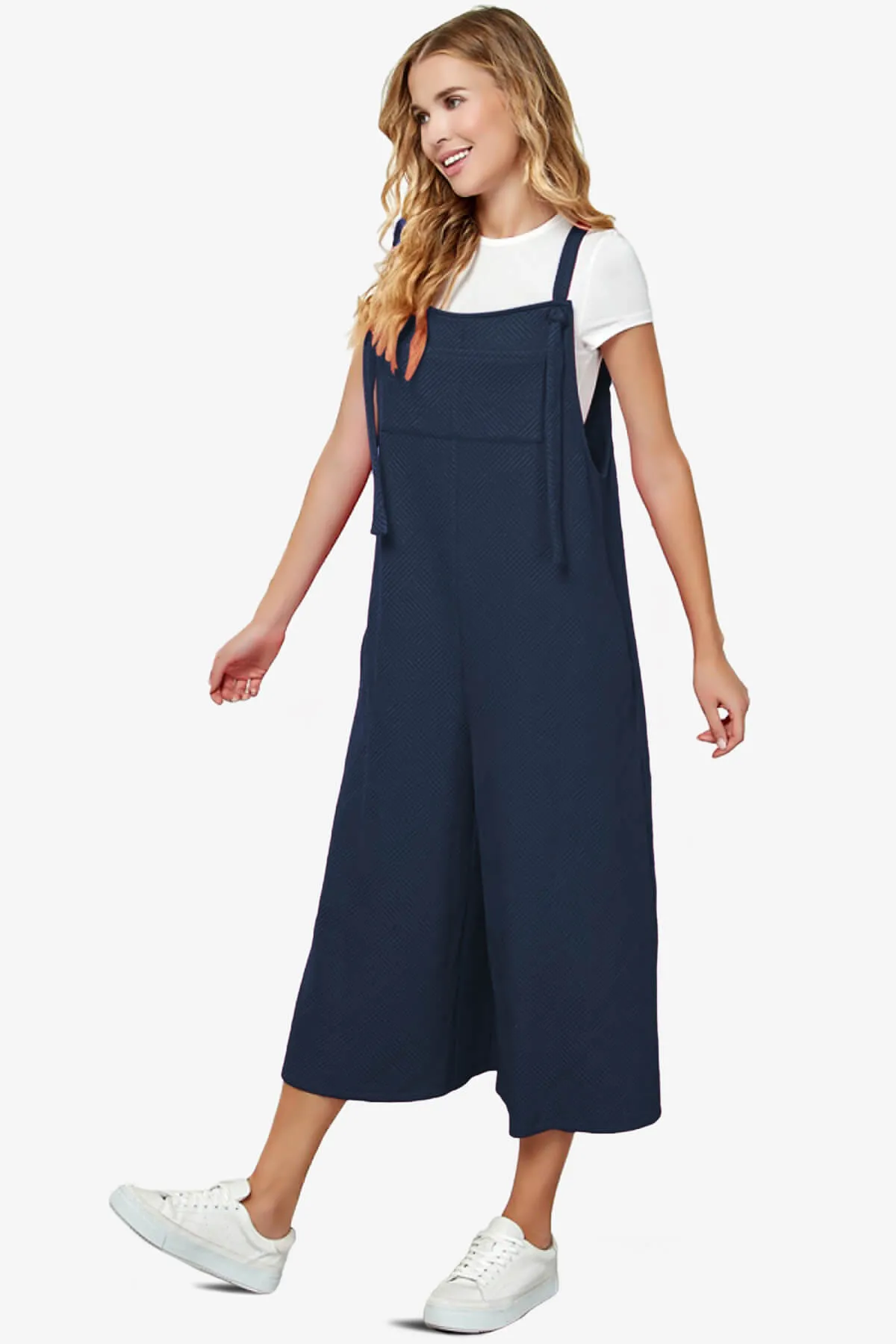 Lassy Textured Cropped Wide Leg Overall Pants