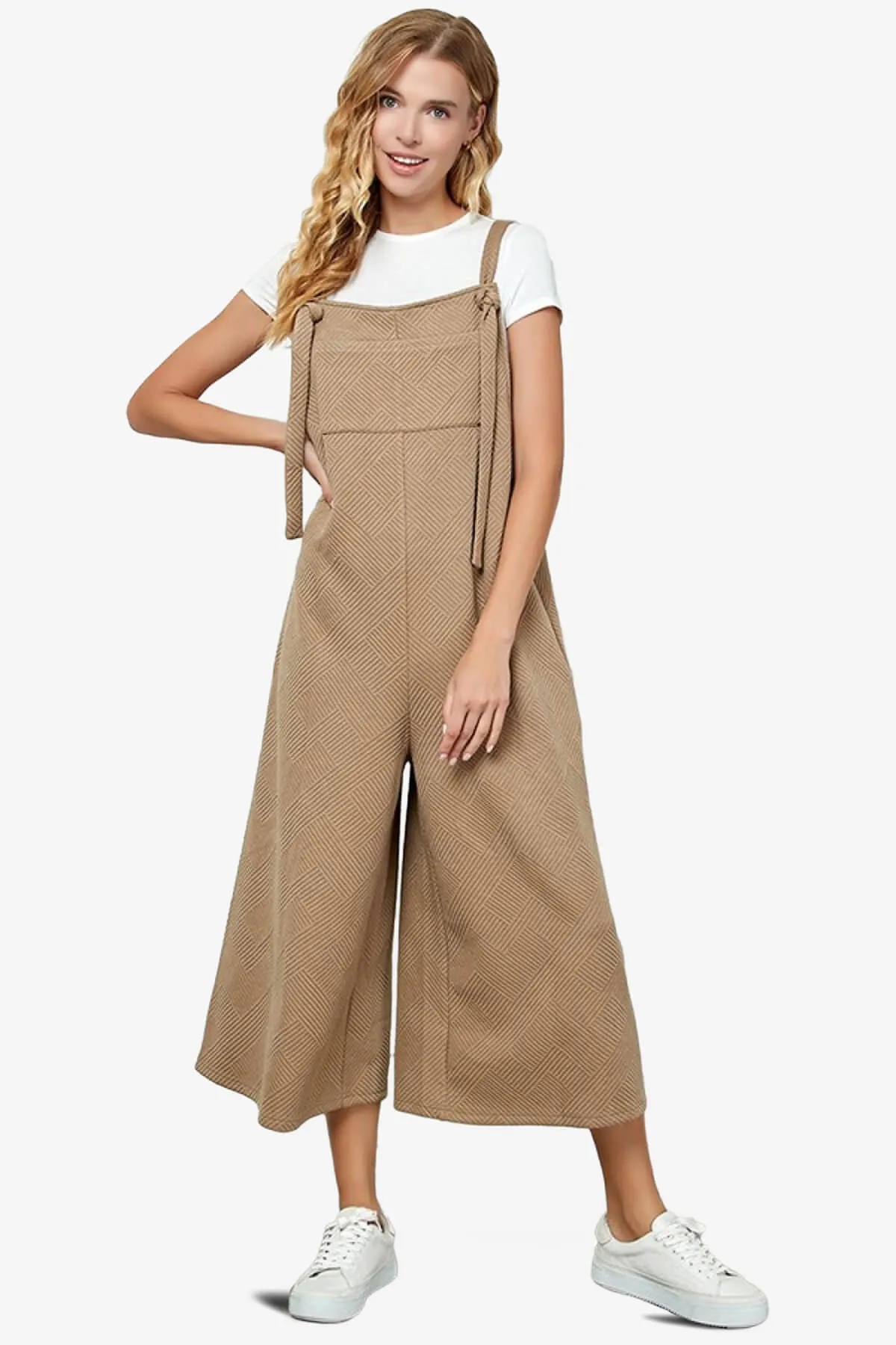 Lassy Textured Cropped Wide Leg Overall Pants