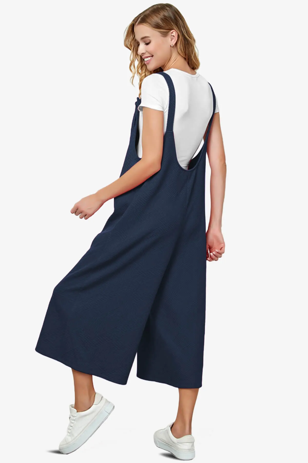 Lassy Textured Cropped Wide Leg Overall Pants