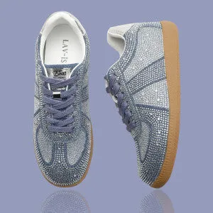 LAV-iSH LVSNKVEL-BLUE Blue Solid Crystal Velvet Sneakers