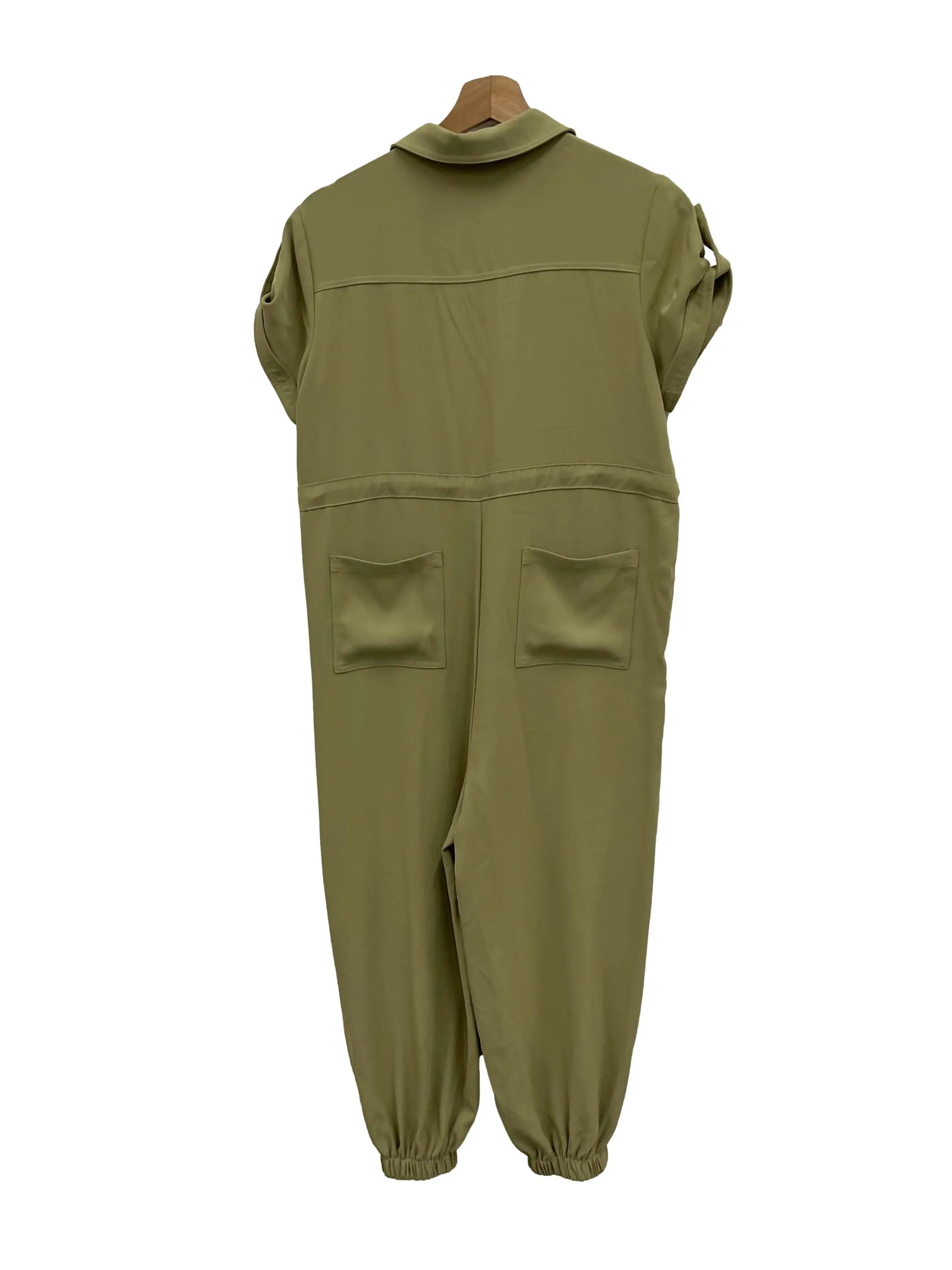 Leaf Green Button Down Tie Front Jumpsuit