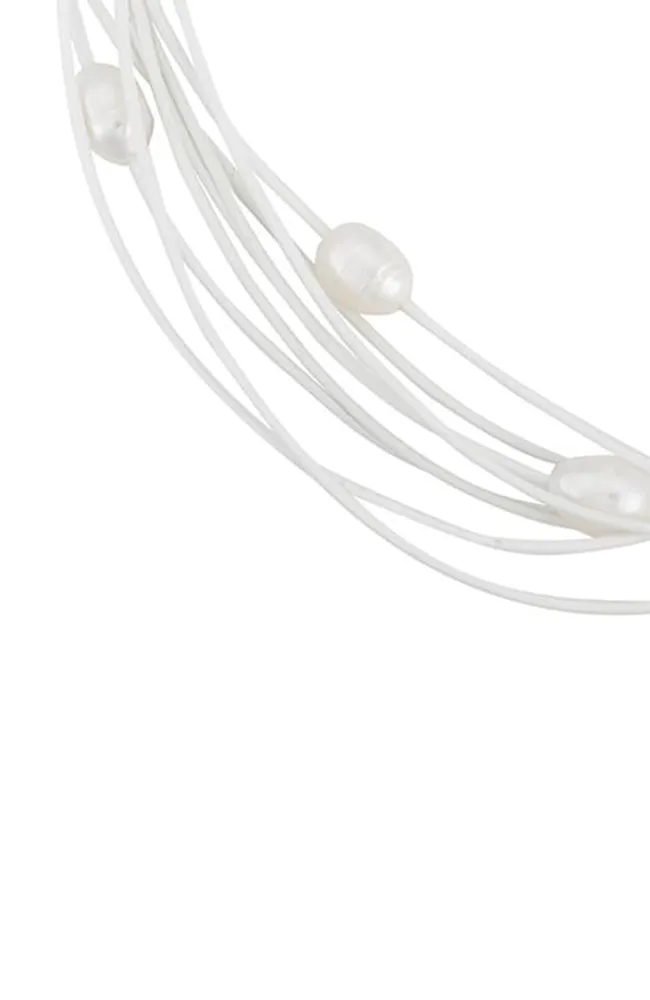 Leather and large pearl multi-strand necklace