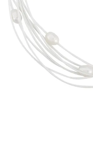 Leather and large pearl multi-strand necklace