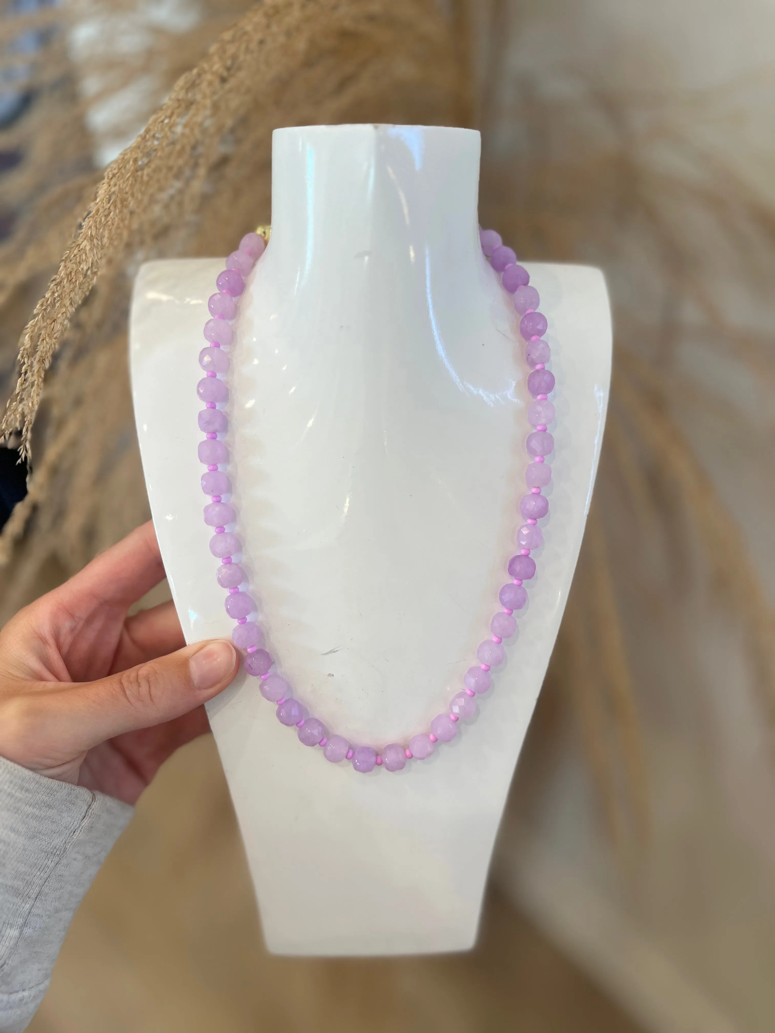 Lilac Pink Beaded Necklace