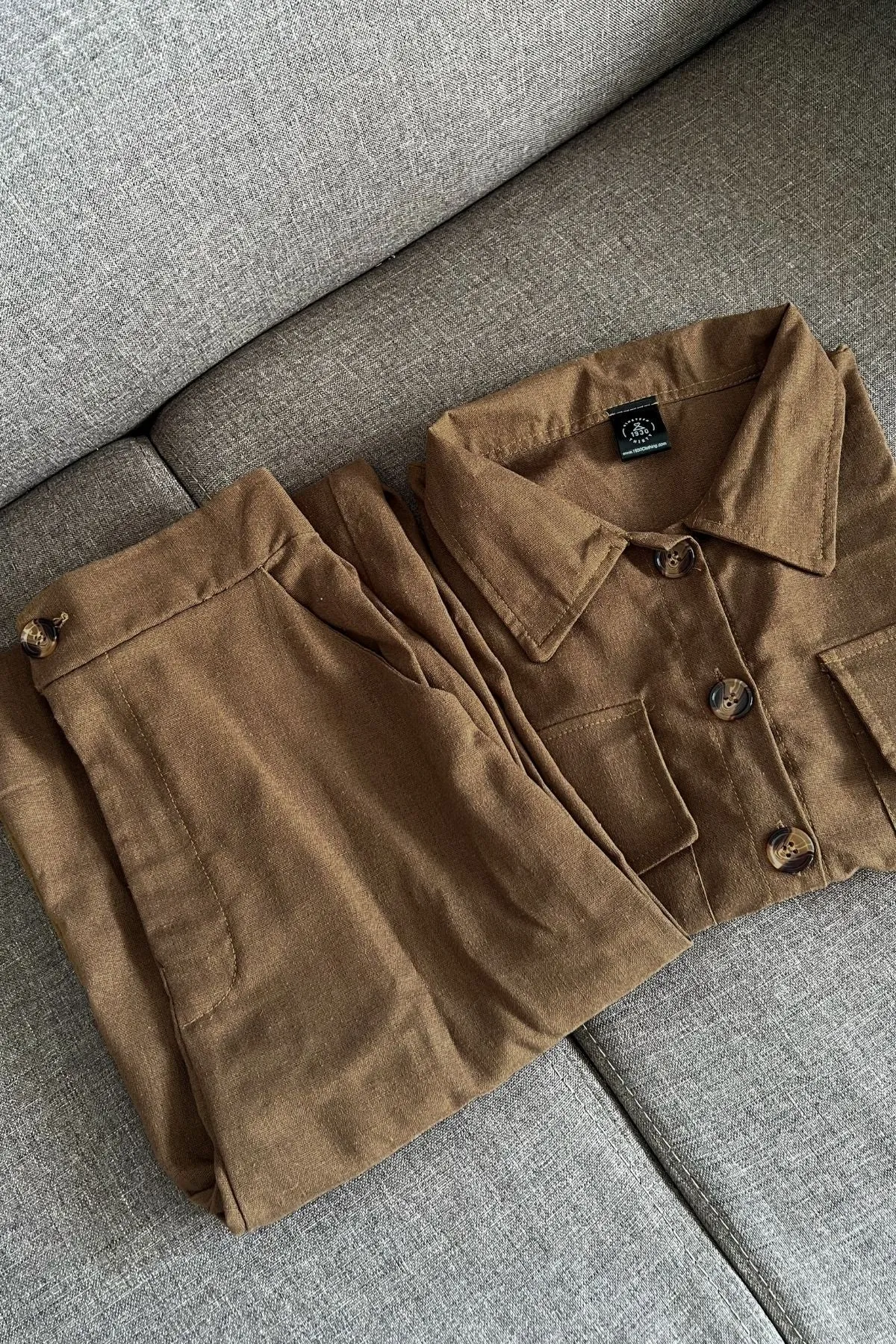 LILLIAN Linen Button-down Top & Pants Co-ord (Toffee Brown)