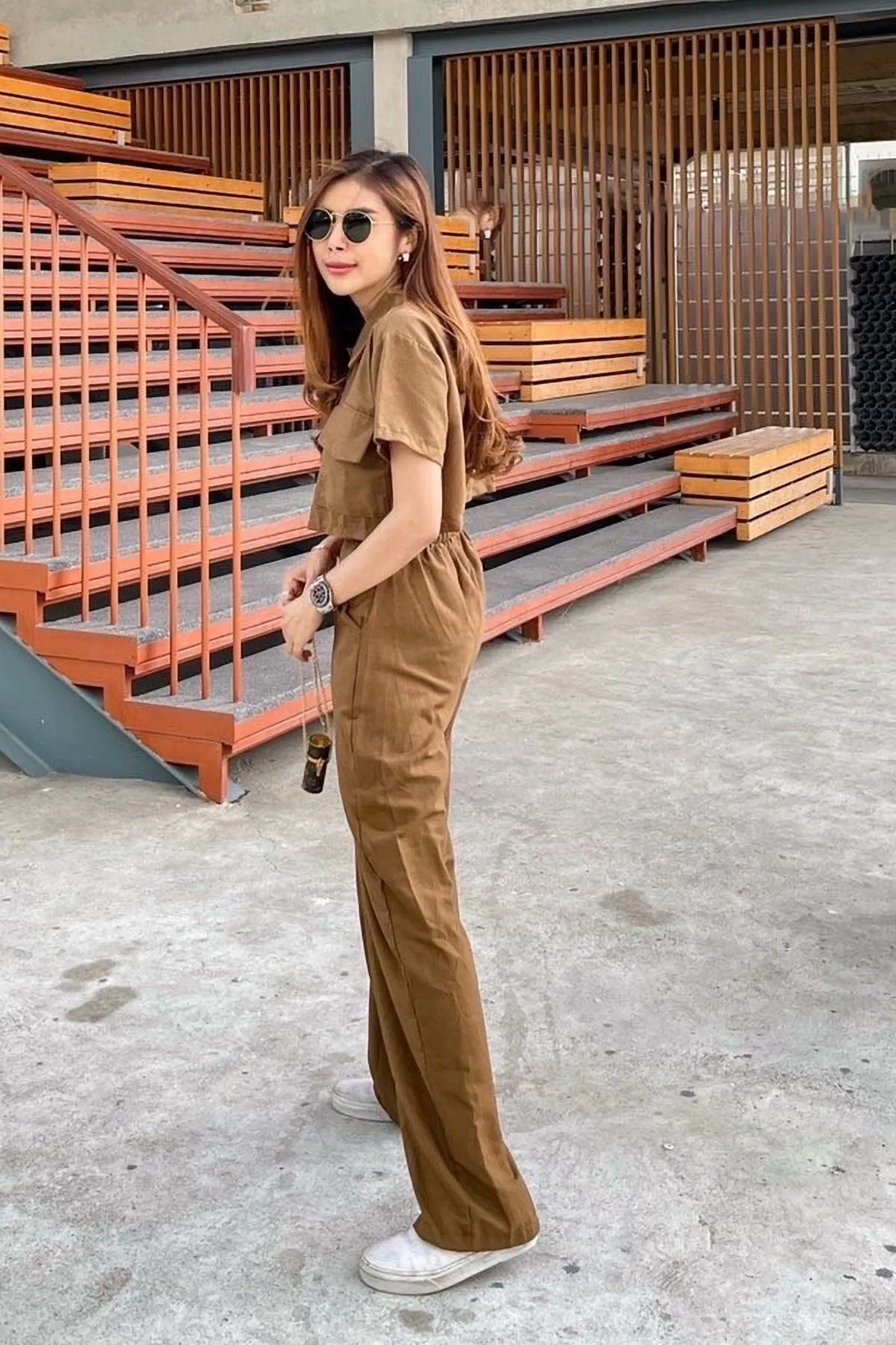 LILLIAN Linen Button-down Top & Pants Co-ord (Toffee Brown)