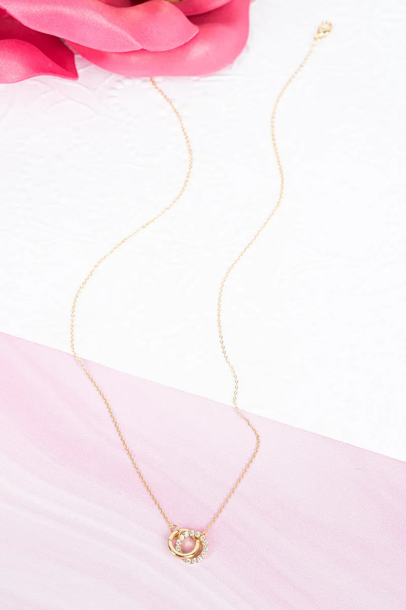 Linked Loops Cubic Zirconia Goldtone Necklace