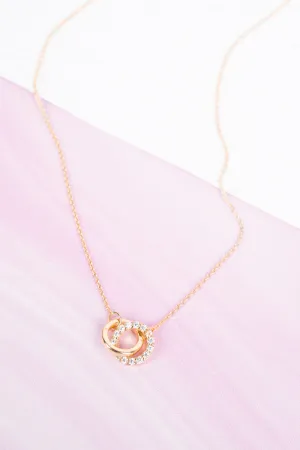 Linked Loops Cubic Zirconia Goldtone Necklace