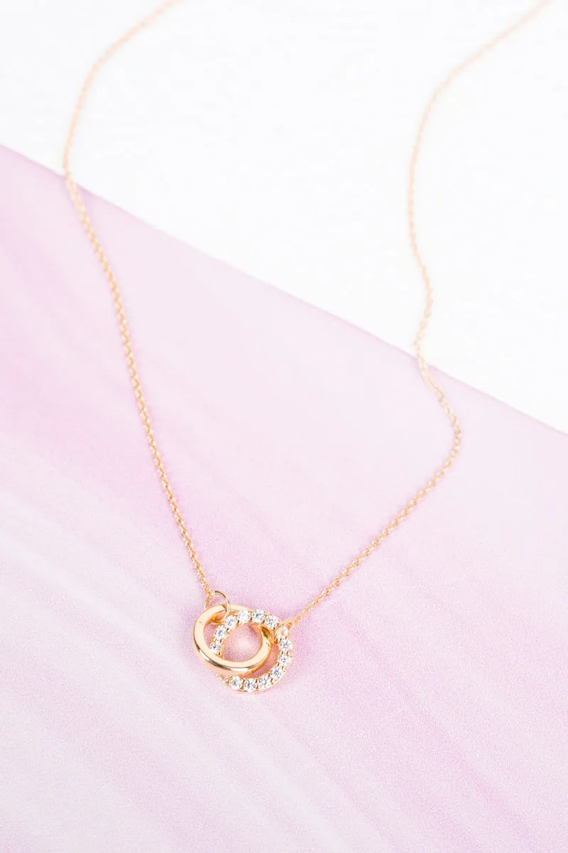 Linked Loops Cubic Zirconia Goldtone Necklace