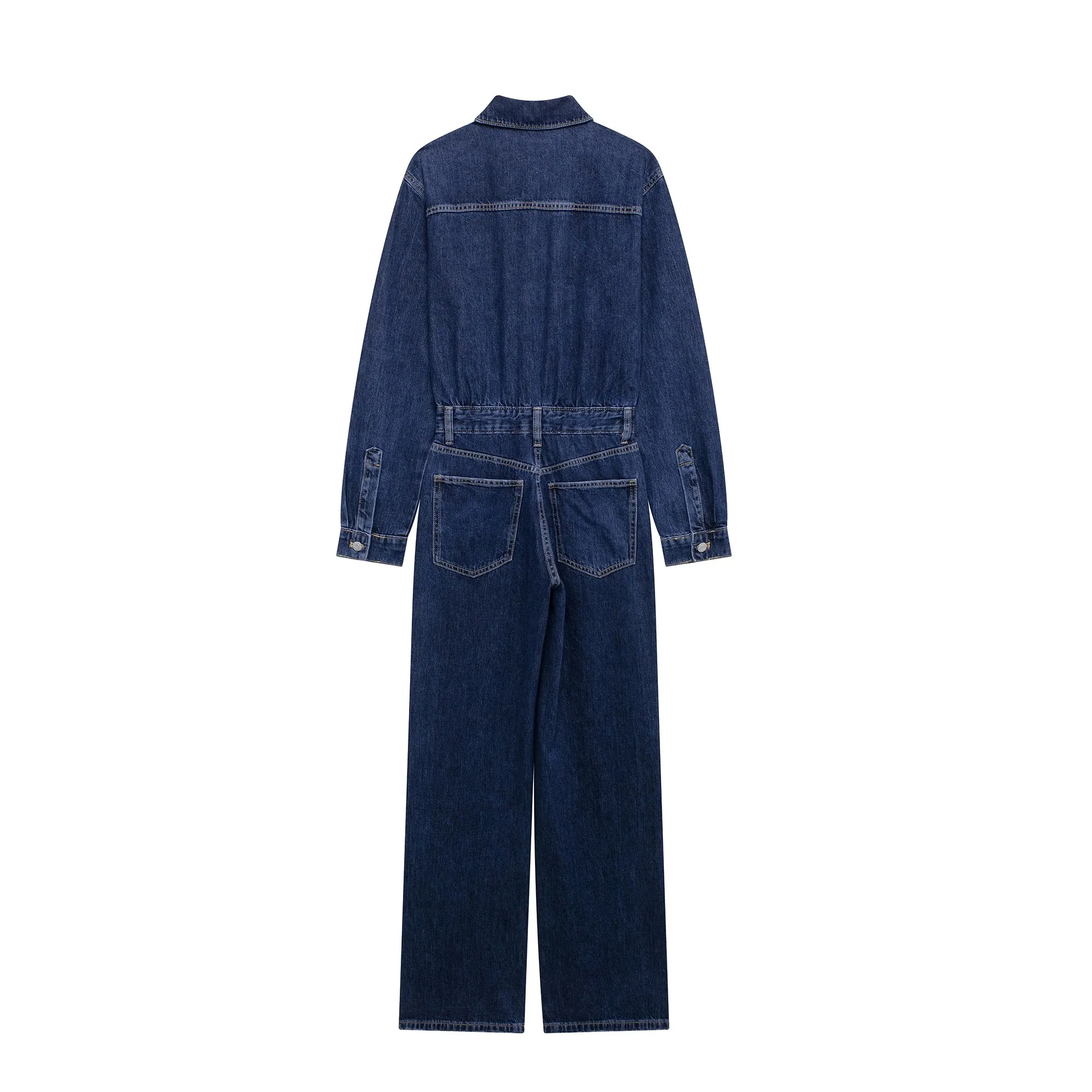 Long Sleeve Button Down Dark Wash Jumpsuit