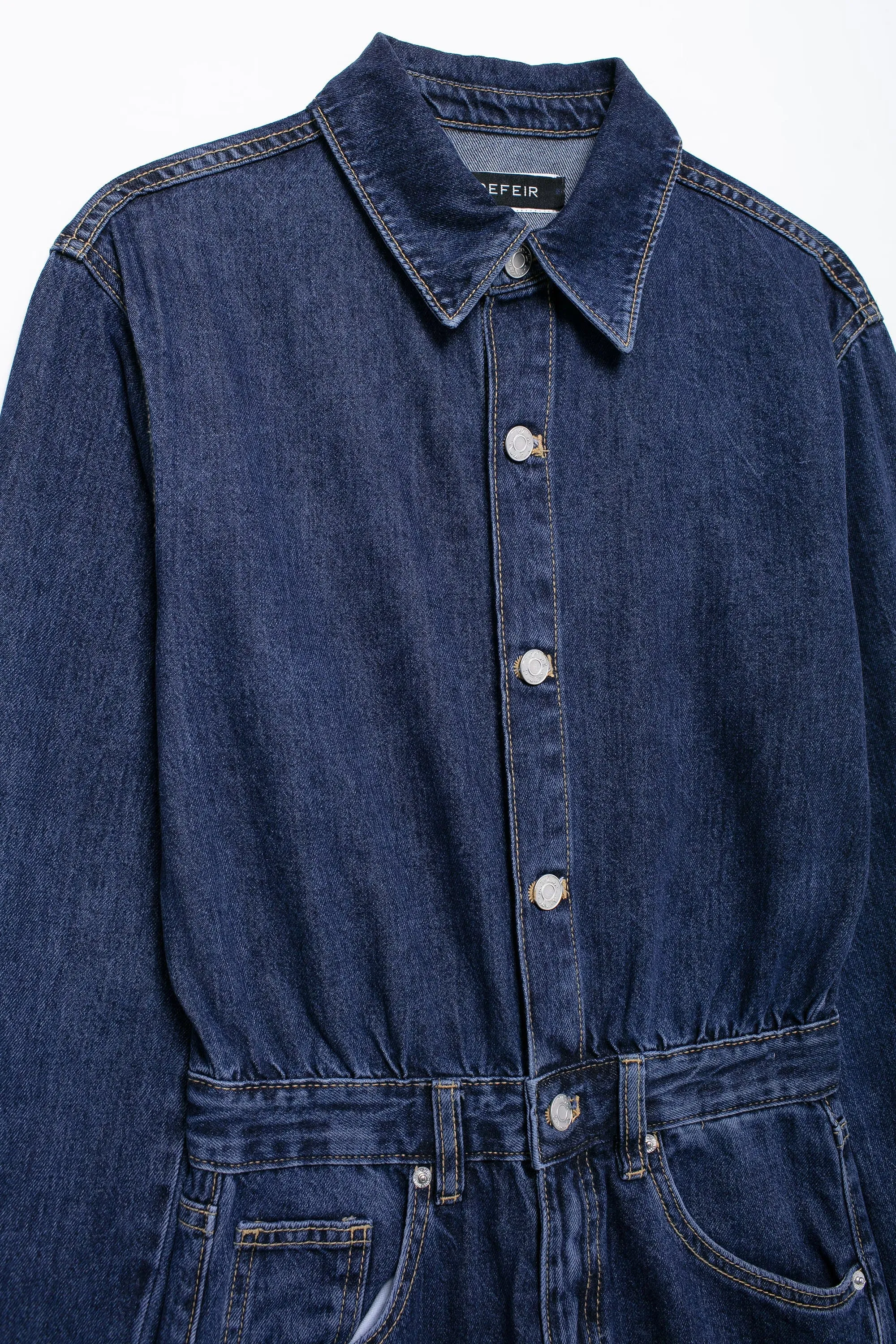 Long Sleeve Button Down Dark Wash Jumpsuit