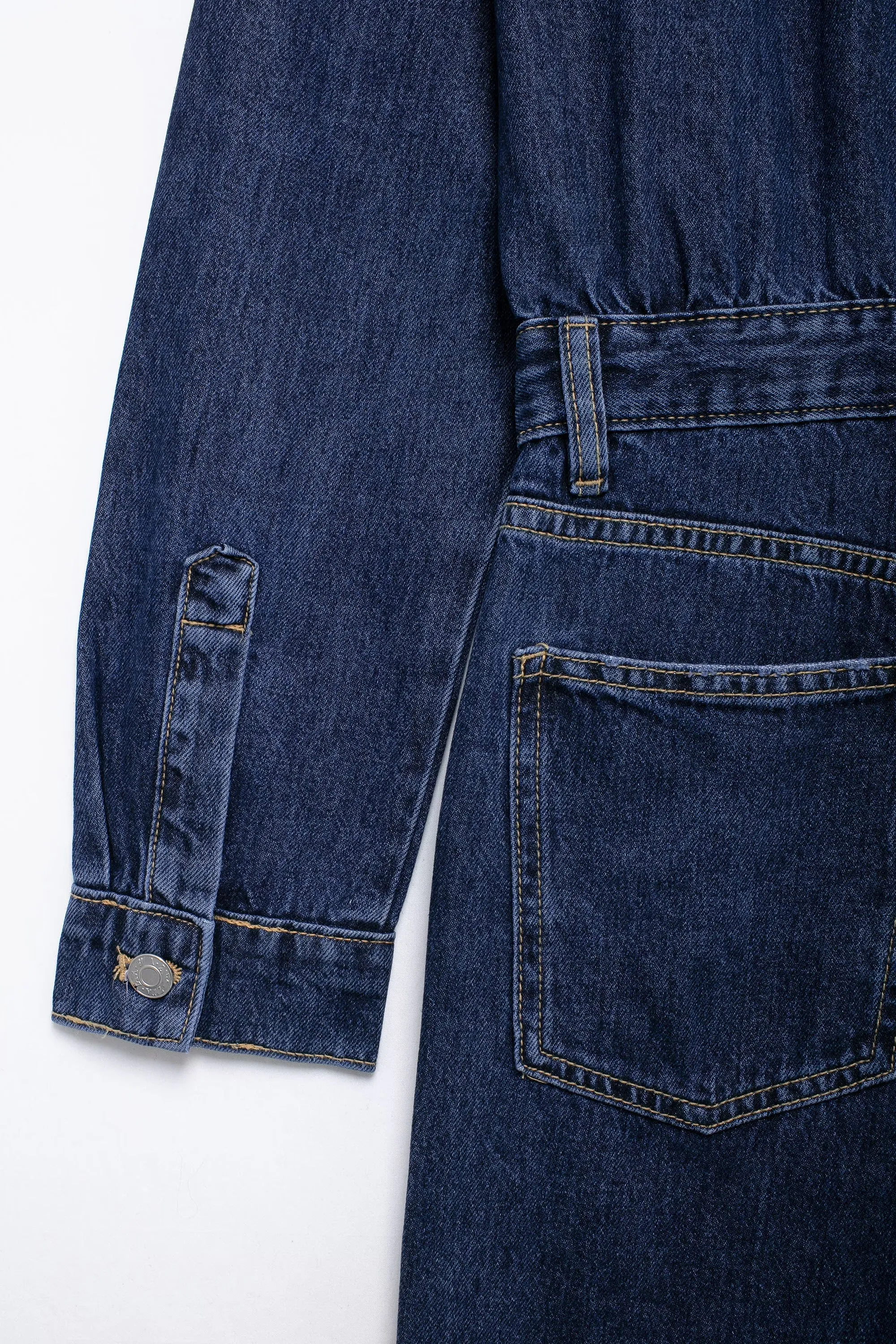 Long Sleeve Button Down Dark Wash Jumpsuit