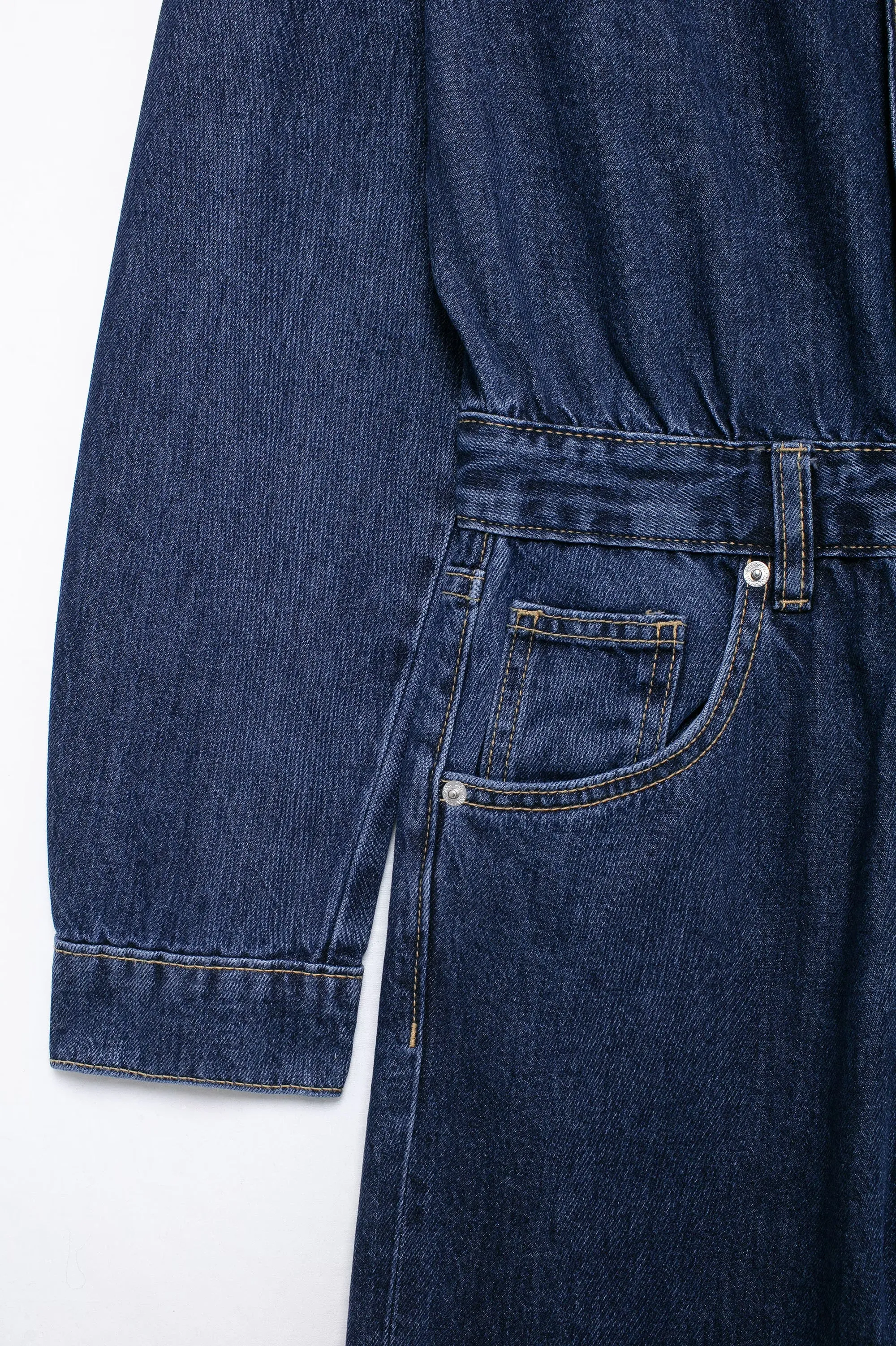 Long Sleeve Button Down Dark Wash Jumpsuit