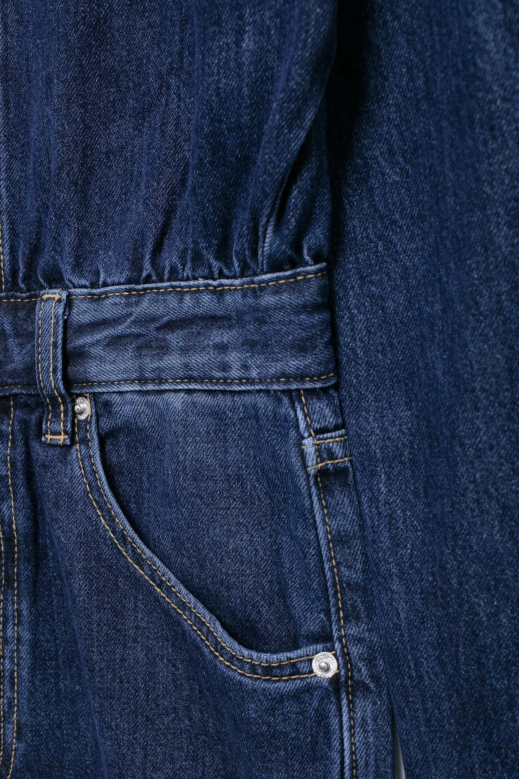 Long Sleeve Button Down Dark Wash Jumpsuit