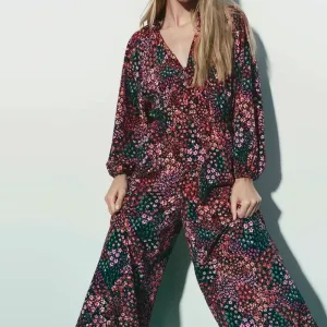 Long Sleeve High Waist Jumpsuit Long Trousers Check Printed Shirt Jumpsuits Ladies Pants