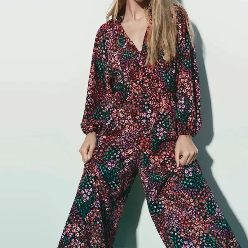 Long Sleeve High Waist Jumpsuit Long Trousers Check Printed Shirt Jumpsuits Ladies Pants