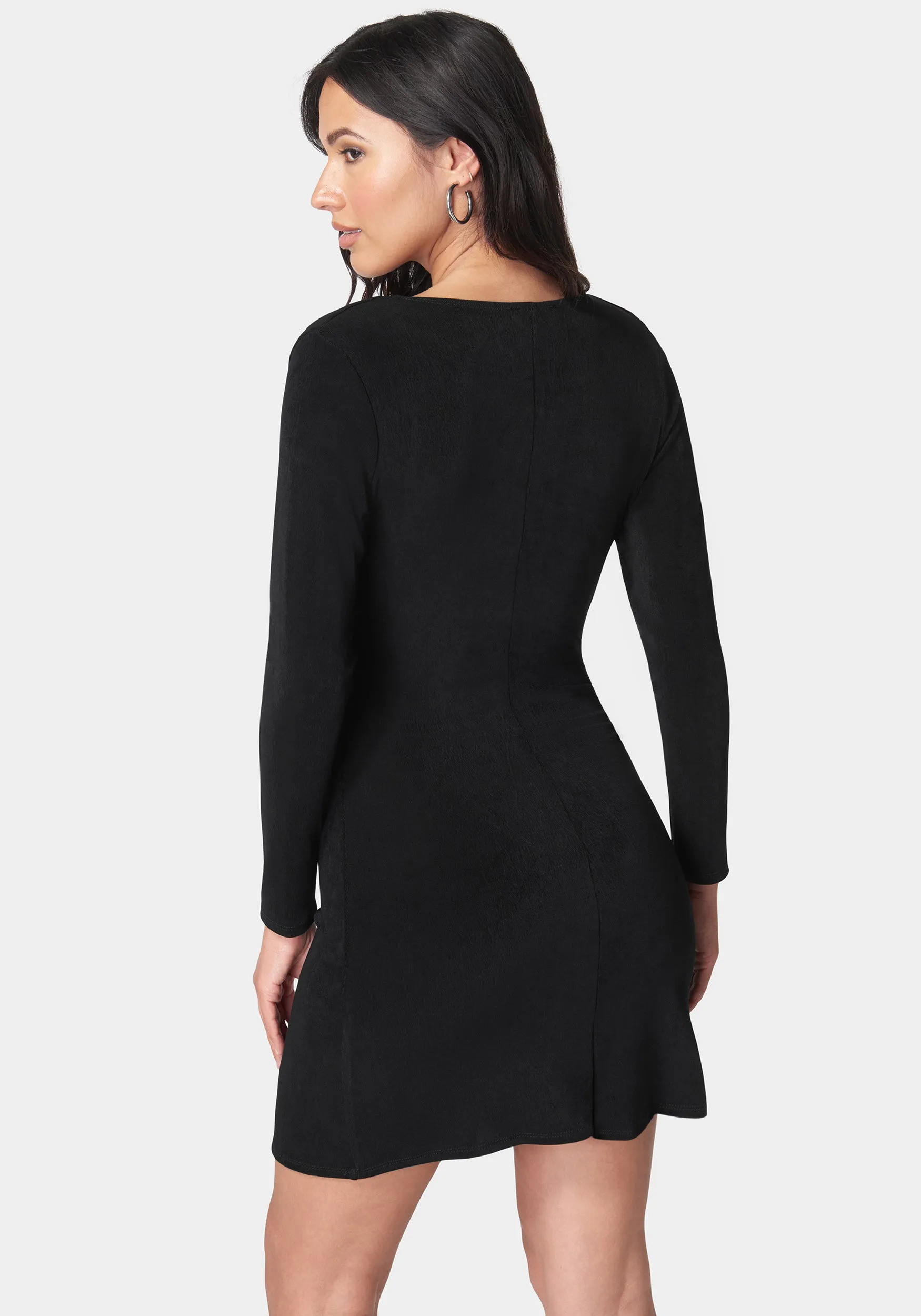 Long Sleeve Tie Front Slinky Dress