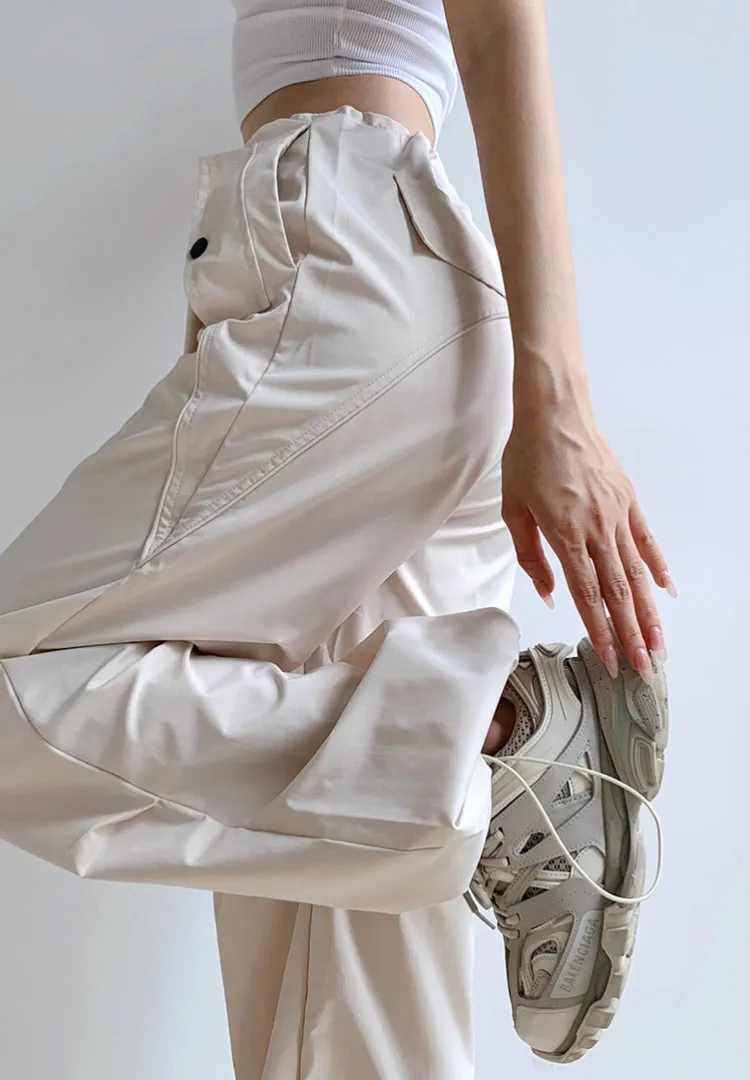 Loose drawstring workwear straight pants
