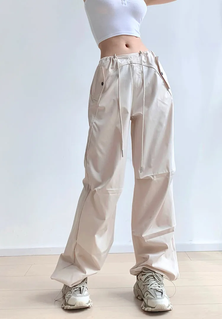 Loose drawstring workwear straight pants