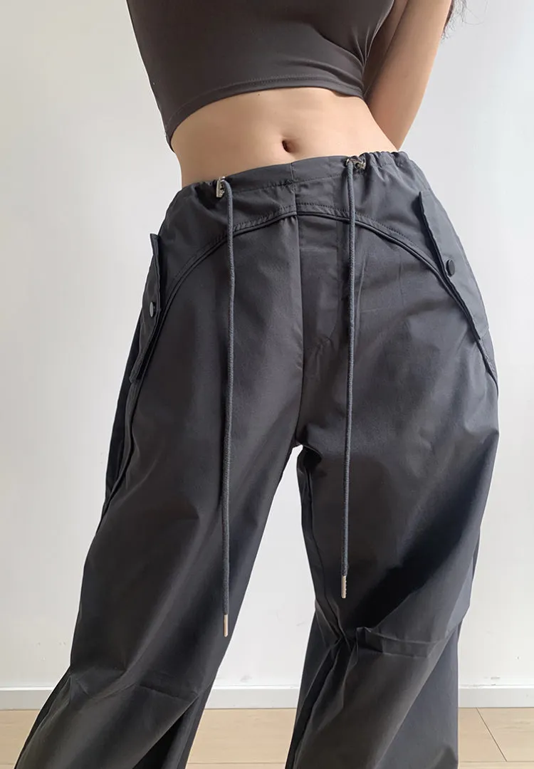 Loose drawstring workwear straight pants