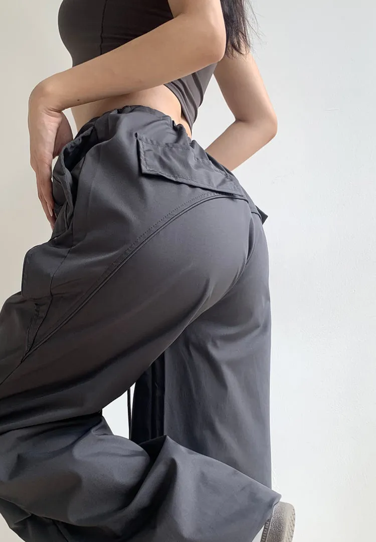 Loose drawstring workwear straight pants