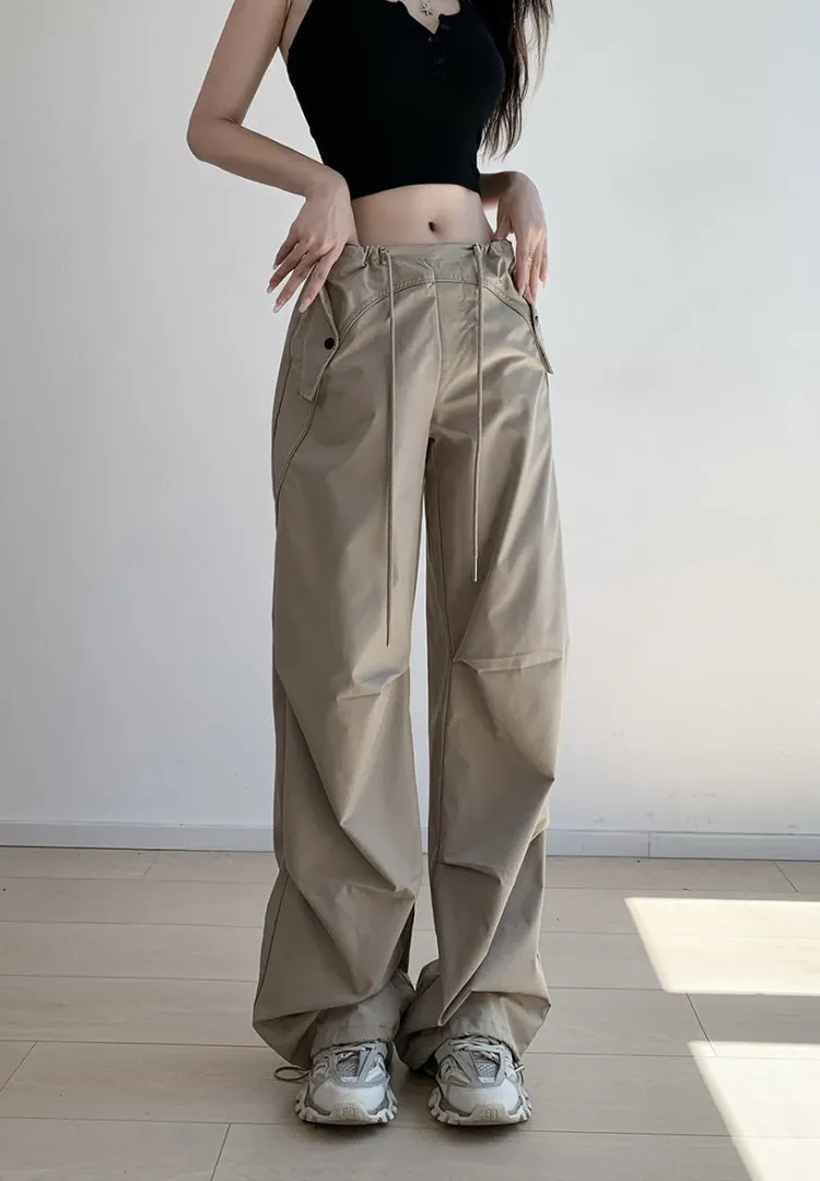 Loose drawstring workwear straight pants