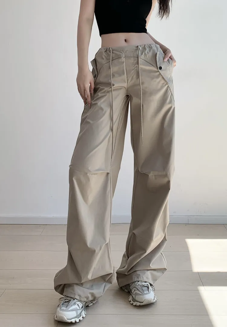 Loose drawstring workwear straight pants