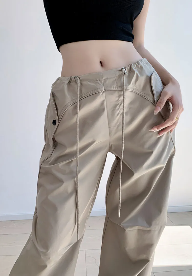 Loose drawstring workwear straight pants