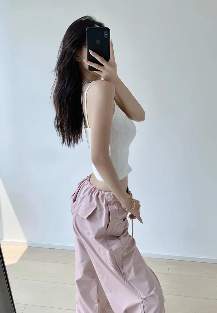 Loose drawstring workwear straight pants