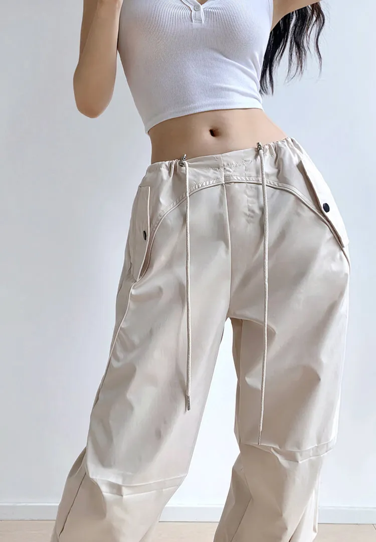 Loose drawstring workwear straight pants