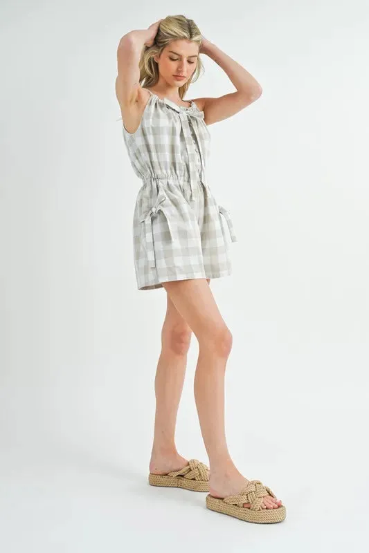MABLE Plaid Sleeveless Button Down Romper