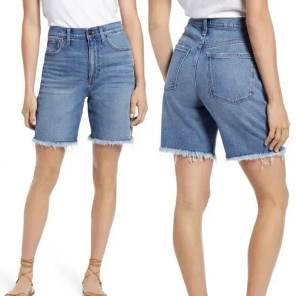 MADEWELL High-Rise Mid Length Baggy Denim Bermuda Shorts Cedarcroft Wash Size 28