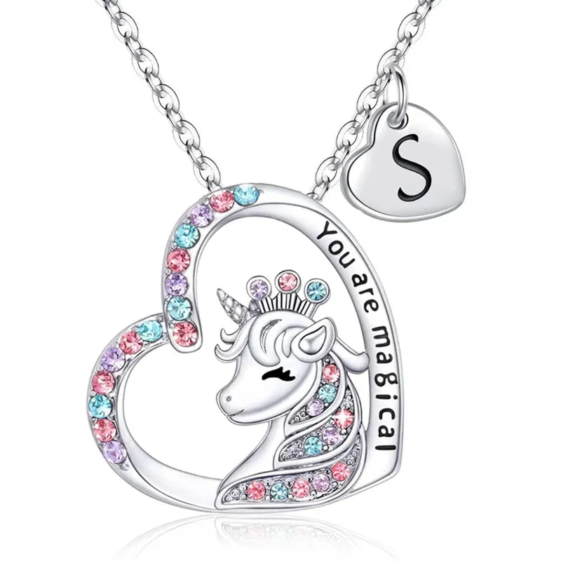 Magical Unicorn Initial Necklace - Horse Pendant Charm
