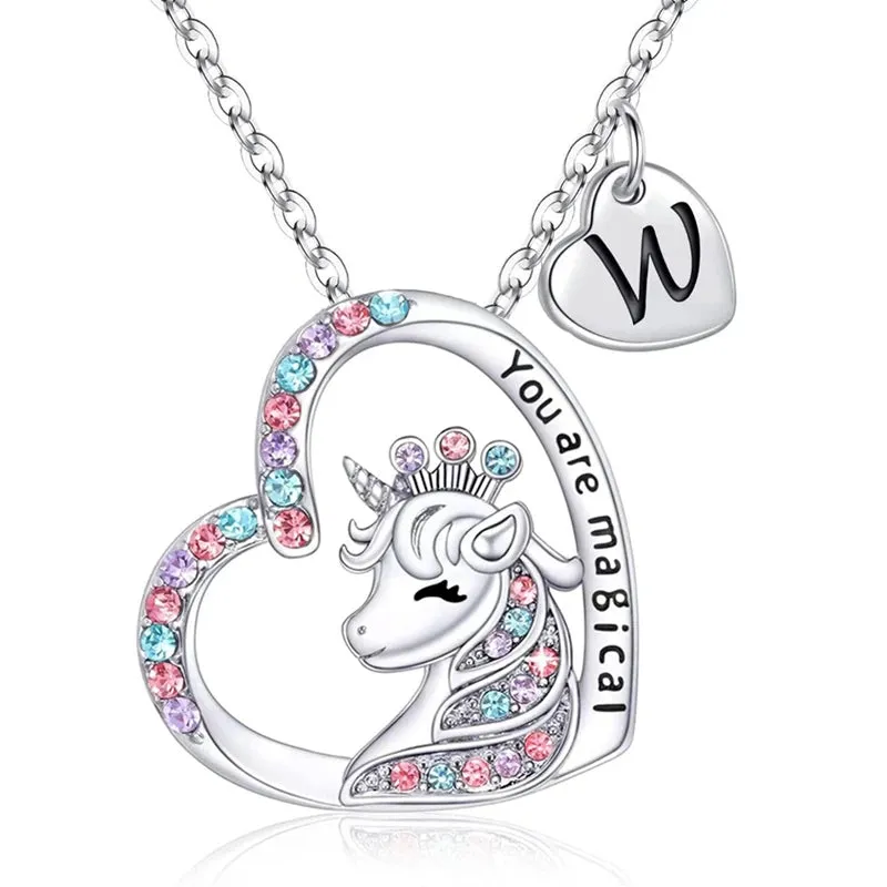 Magical Unicorn Initial Necklace - Horse Pendant Charm