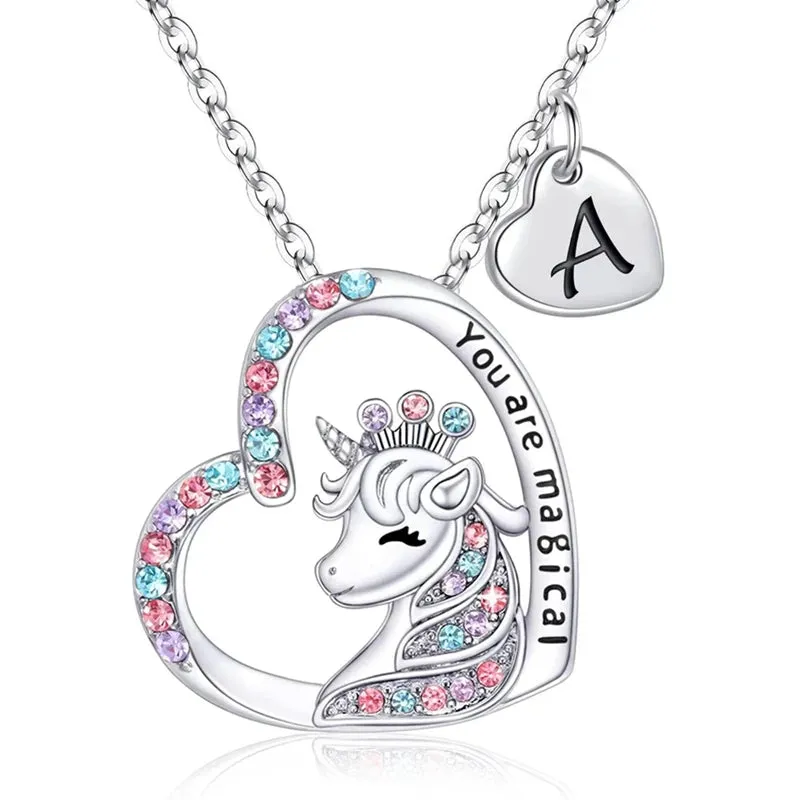 Magical Unicorn Initial Necklace - Horse Pendant Charm