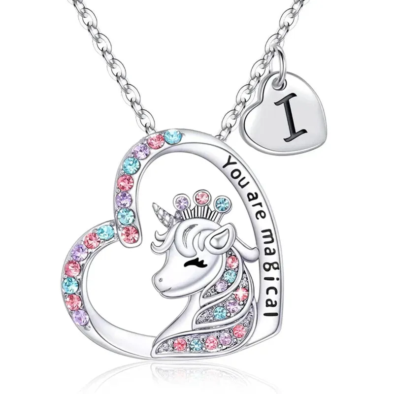 Magical Unicorn Initial Necklace - Horse Pendant Charm