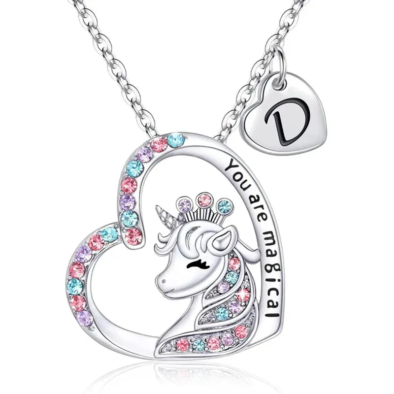 Magical Unicorn Initial Necklace - Horse Pendant Charm