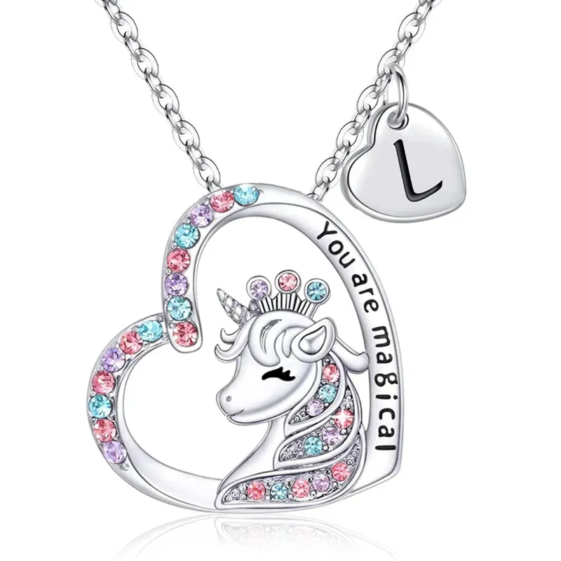 Magical Unicorn Initial Necklace - Horse Pendant Charm