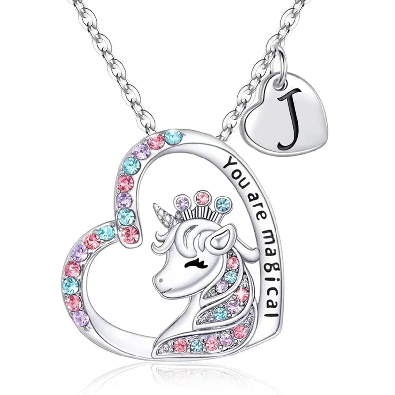 Magical Unicorn Initial Necklace - Horse Pendant Charm