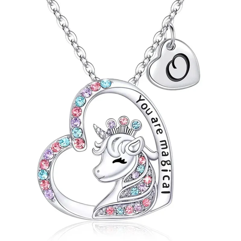 Magical Unicorn Initial Necklace - Horse Pendant Charm
