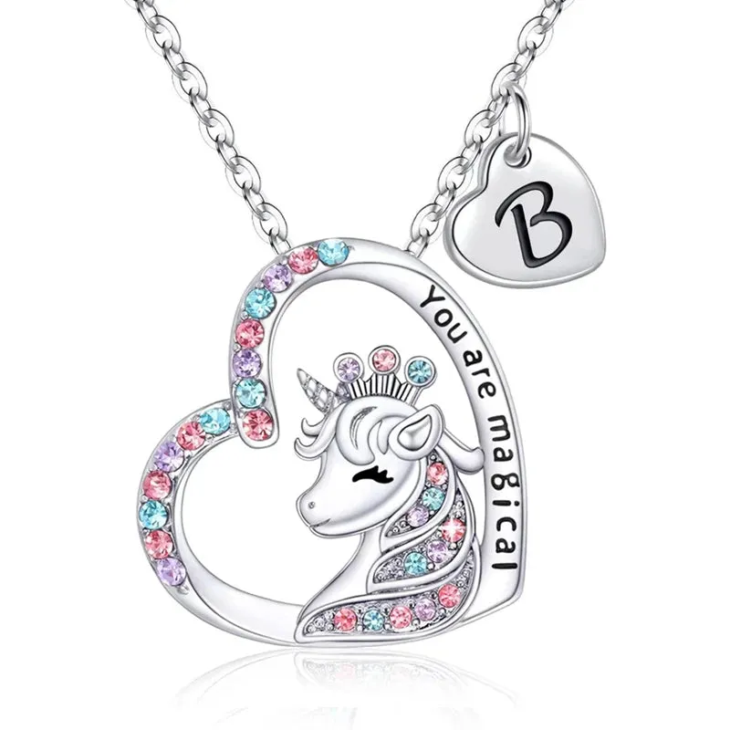 Magical Unicorn Initial Necklace - Horse Pendant Charm