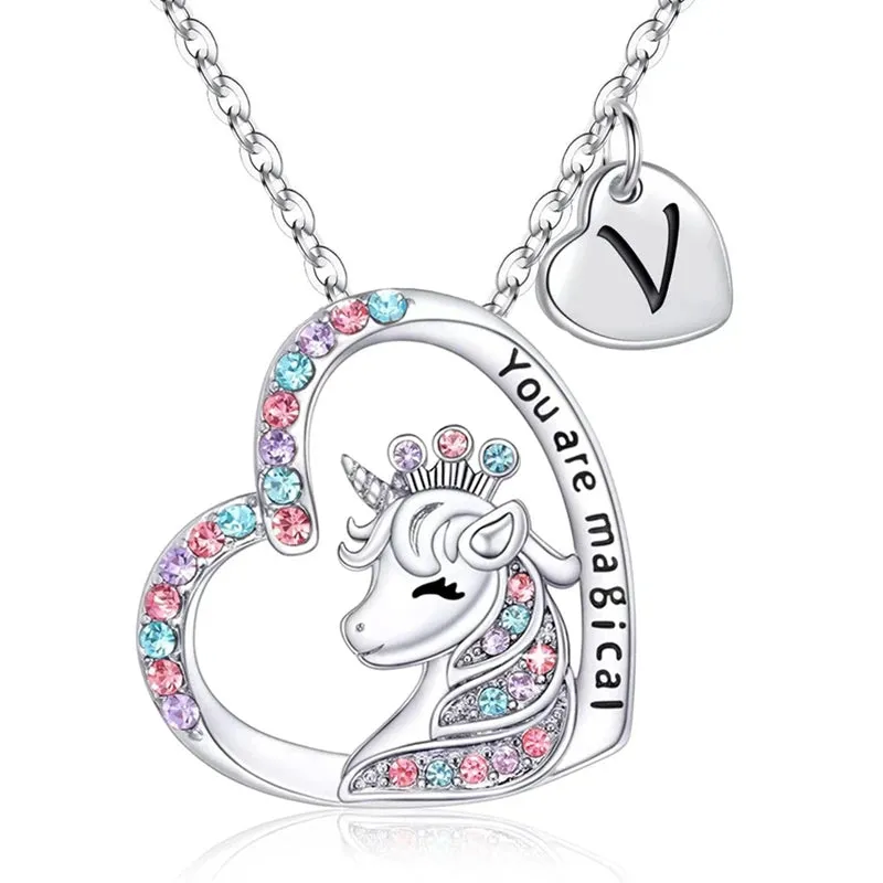 Magical Unicorn Initial Necklace - Horse Pendant Charm