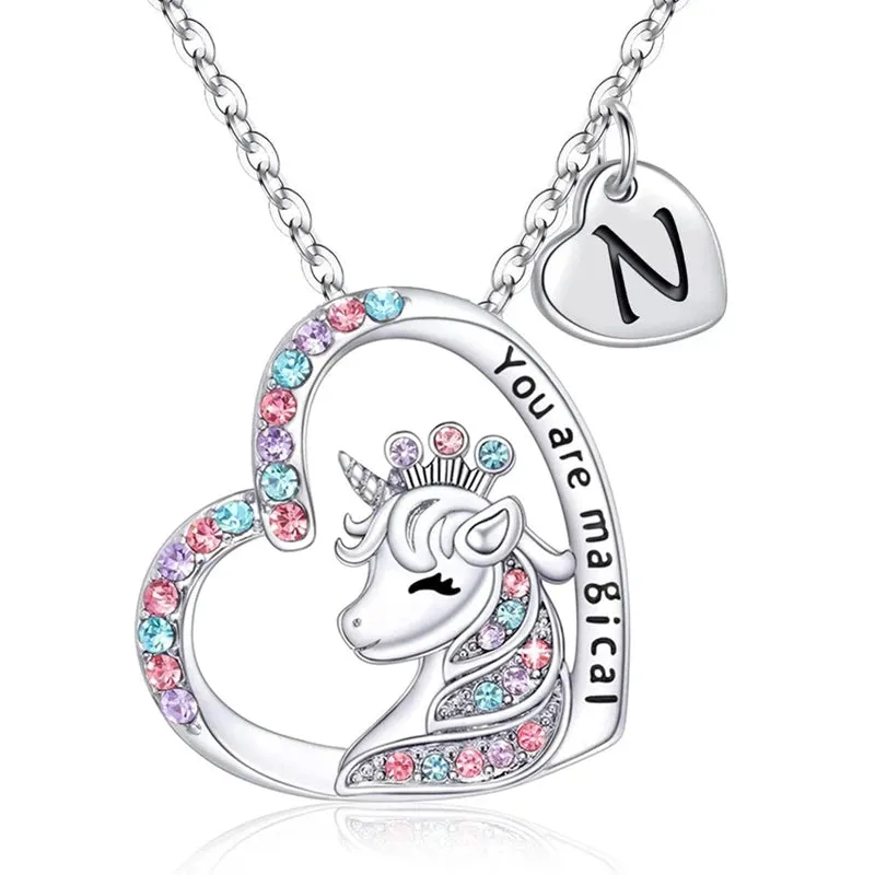 Magical Unicorn Initial Necklace - Horse Pendant Charm