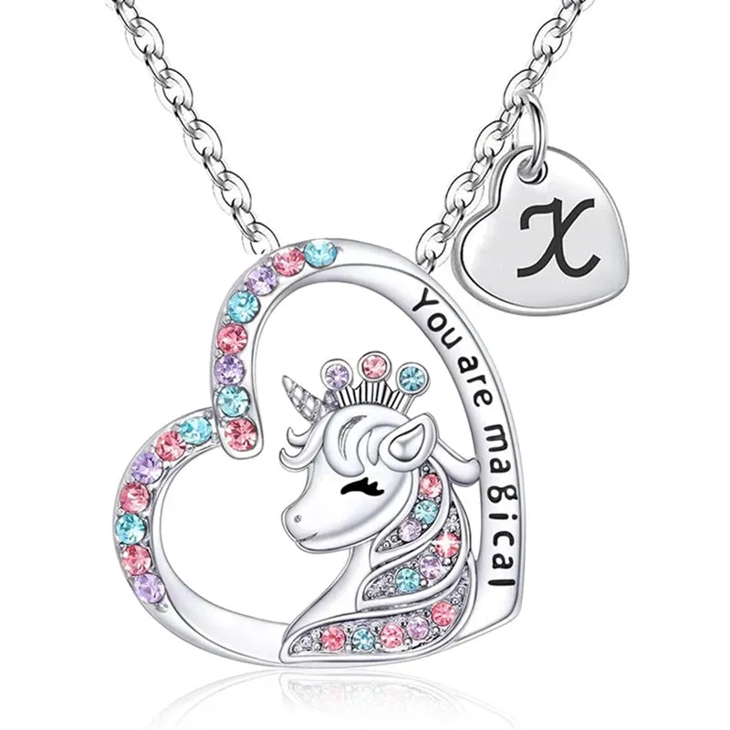 Magical Unicorn Initial Necklace - Horse Pendant Charm