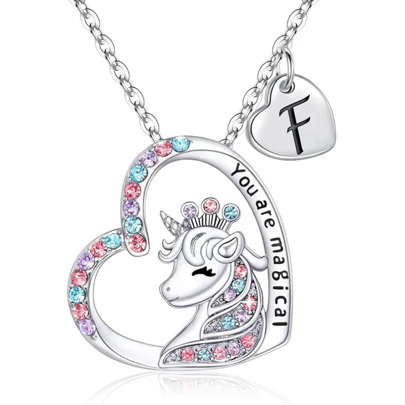Magical Unicorn Initial Necklace - Horse Pendant Charm